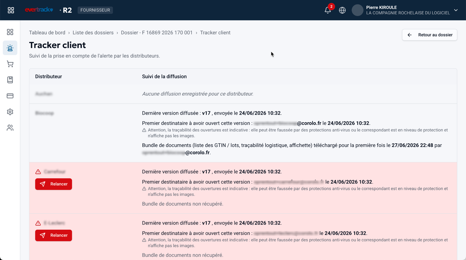 Tracker client : suivi de la diffusion et relances par distributeur